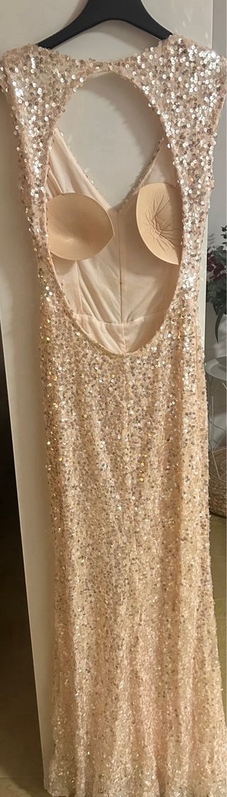 Vestido fiesta lentejuelas rosa y oro