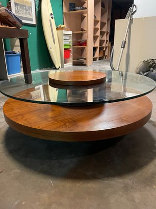 Mesa centro madera y cristal redonda