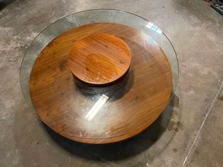 Mesa centro madera y cristal redonda