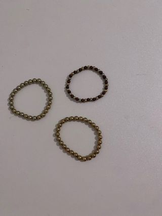 3 Pulseras Bolitas Marrones y Plateadas