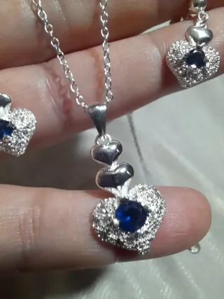 Conjunto Plata Ley Corazón Azul
