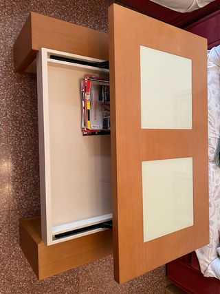 Mesa de centro elevable madera y cristal