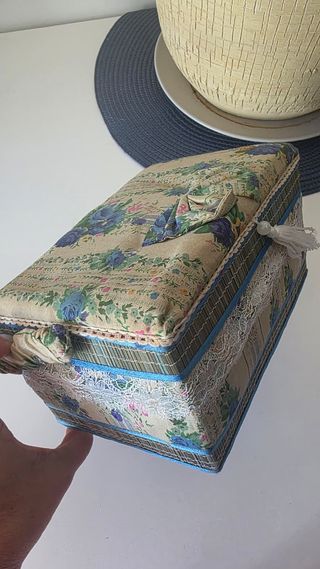 Joyero artesanal vintage tela y bambú