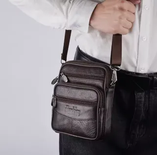 Bolso bandolera hombre piel marrón