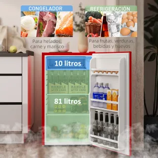 Nevera Pequeña Roja 91L con Congelador