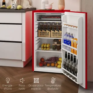 Nevera Pequeña Roja 91L con Congelador