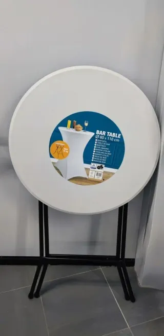 Mesa alta cóctel + 2 taburetes plegables NUEVOS