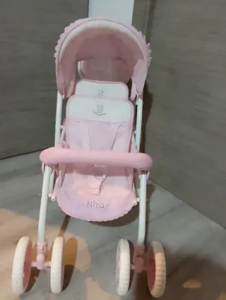 Carro gemelar para muñecos rosa
