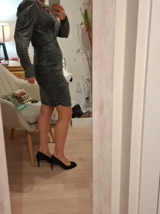 Vestido fiesta plateado talla 36