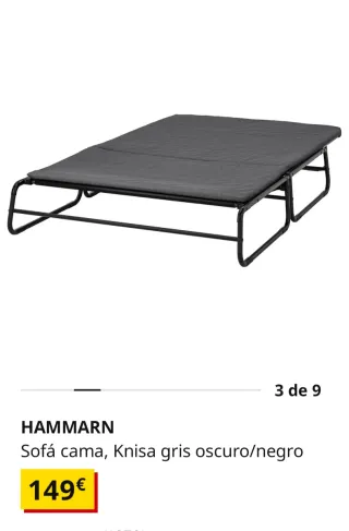 Sofá Cama Ikea Hammarn Negro/Gris