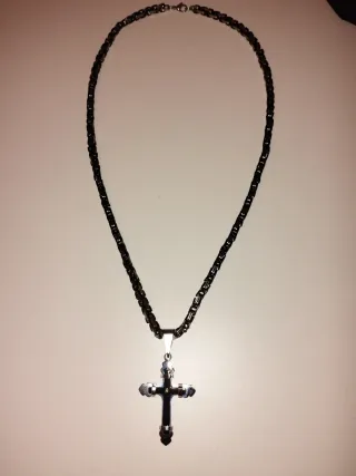 Collar/cadena Cruz Jstyle Hombre Negro/Plata