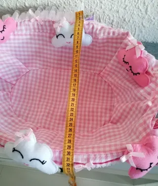 Cesto Mimbre Rosa Decorado  a Mano