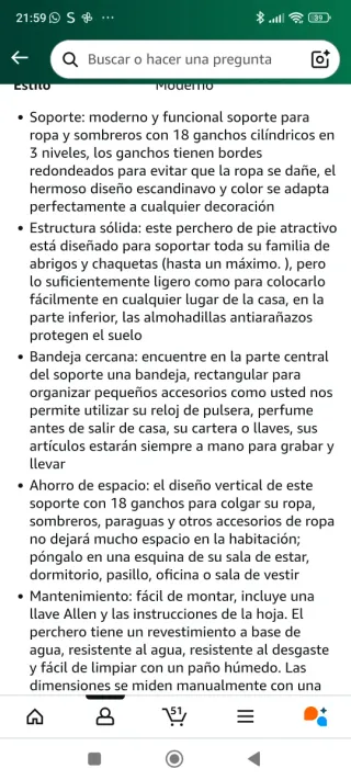 Perchero de pie de bambú con bandeja