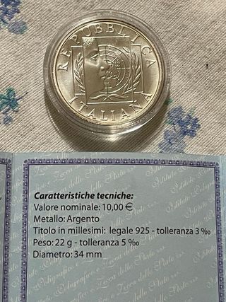 Moneta 10 Euro Argento ONU 1945-2005