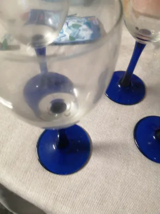 Juego copas vino/cava /agua vintage azul/