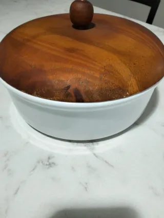 Porta biscotti in ceramica e legno