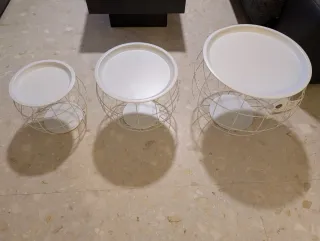 Juego 3 mesas auxiliares blancas