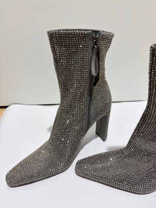 Botines calcetín Zara plateados pedrería tacón 40