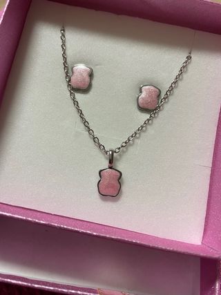 Conjunto Collar y Pendientes Oso Rosa