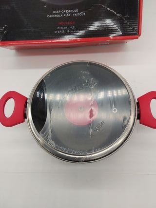 CASTEY - Cacerola Alta de Inducción, 24 cm, Modelo IO24, Aluminio, con Tapa, Revestimiento Antiadherente, Distribuye de Forma Ho