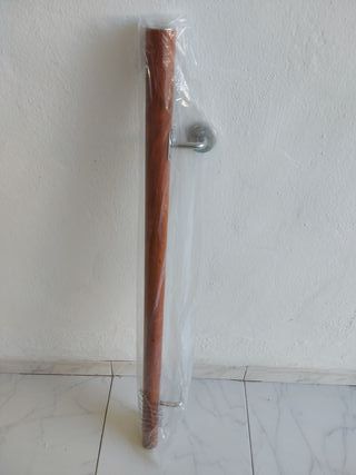 Relaxdays Pasamanos de aluminio, Redondo, Interior & Exterior, Estilo de roble, 100 cm, Ø 42mm, Soporte, Marrón