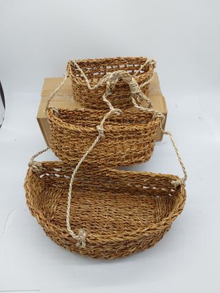 FRUIT HUB - Cesta colgante de fruta - Frutero 3 pisos de pared - 100% natural. Frutero colgante, fruteros de cocina 3 pisos, fru