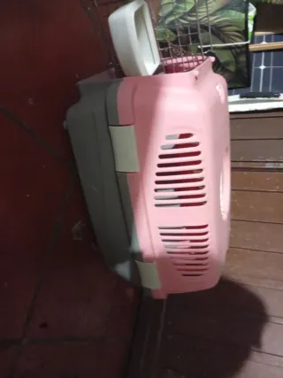 Transportín gato rosa y gris