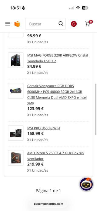 PC Gaming con luces RGB y volante t300