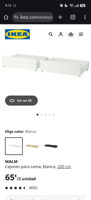 Cama MALM 160 + Somier + 4 Cajones