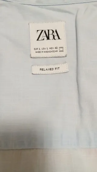 Camisa Guayabera Talla L Azul Claro Zara