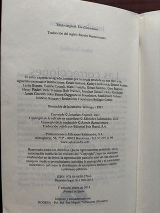 Las correcciones. Primera Edición.