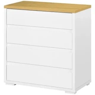 Cómoda 4 Cajones Blanca y Madera 70x37x75 cm