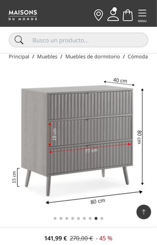 Cómoda de noche 3 cajones efecto roble