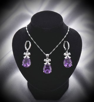 Conjunto Plata 925, Circonitas Lila, Regalo Novia
