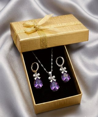 Conjunto Plata 925, Circonitas Lila, Regalo Novia