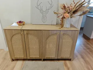 Aparador de entrada 3 baldas madera y ratán