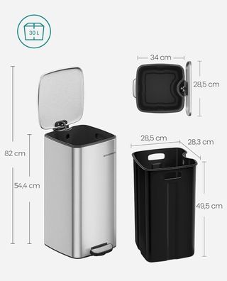 SONGMICS LTB593E01 Cubo de Basura, Basurero de 30