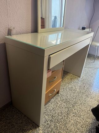 Tocador blanco con cajon y cristal