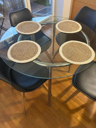 Mesa Comedor Cristal y Metal Redonda