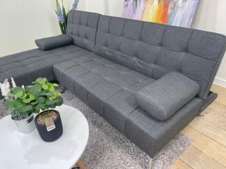 Sofá-cama chaise-longue gris oscuro