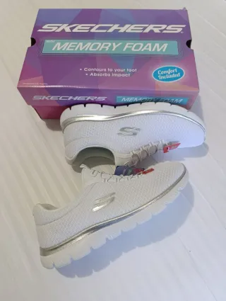 Zapatillas Skechers Mujer Talla 38 Blancas/Plata