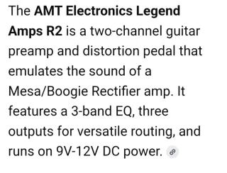 Pedal AMT Legend Amps R2 OD/Distorsión/high gain .