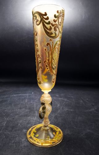 Antigua Copa Cristal Veneciano pintada en Oro