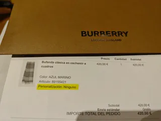 Bufanda Burberry 100% Cashmere Azul Marino y Roja