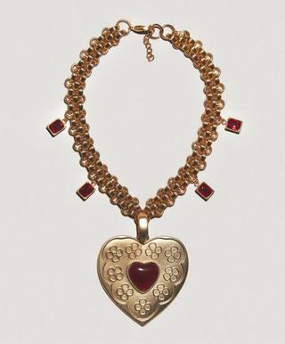 Colar Coração Dourado com Pedras Vermelhas