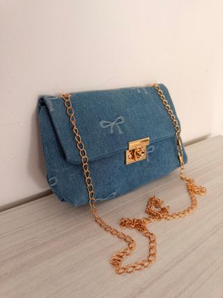Borsa jeans donna con catena oro