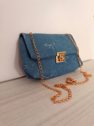 Borsa jeans donna con catena oro