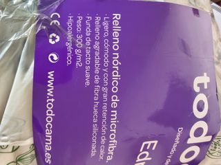 Todocama - Edredón/Relleno nórdico de Fibra antiácaros, otoño-Invierno, 300gr/m², Color Blanco (Todas Las Medidas Disponibles).