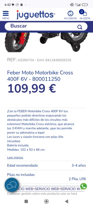 Moto de cross para niño con ruedines.