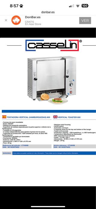 Tostadora Vertical Casselin CTV600B
